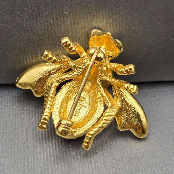 VTG Joan Rivers Bee Brooch 1.25" Purple Rhinestones Blue Eyes Gold-Plated Signed - Picture 5 of 9